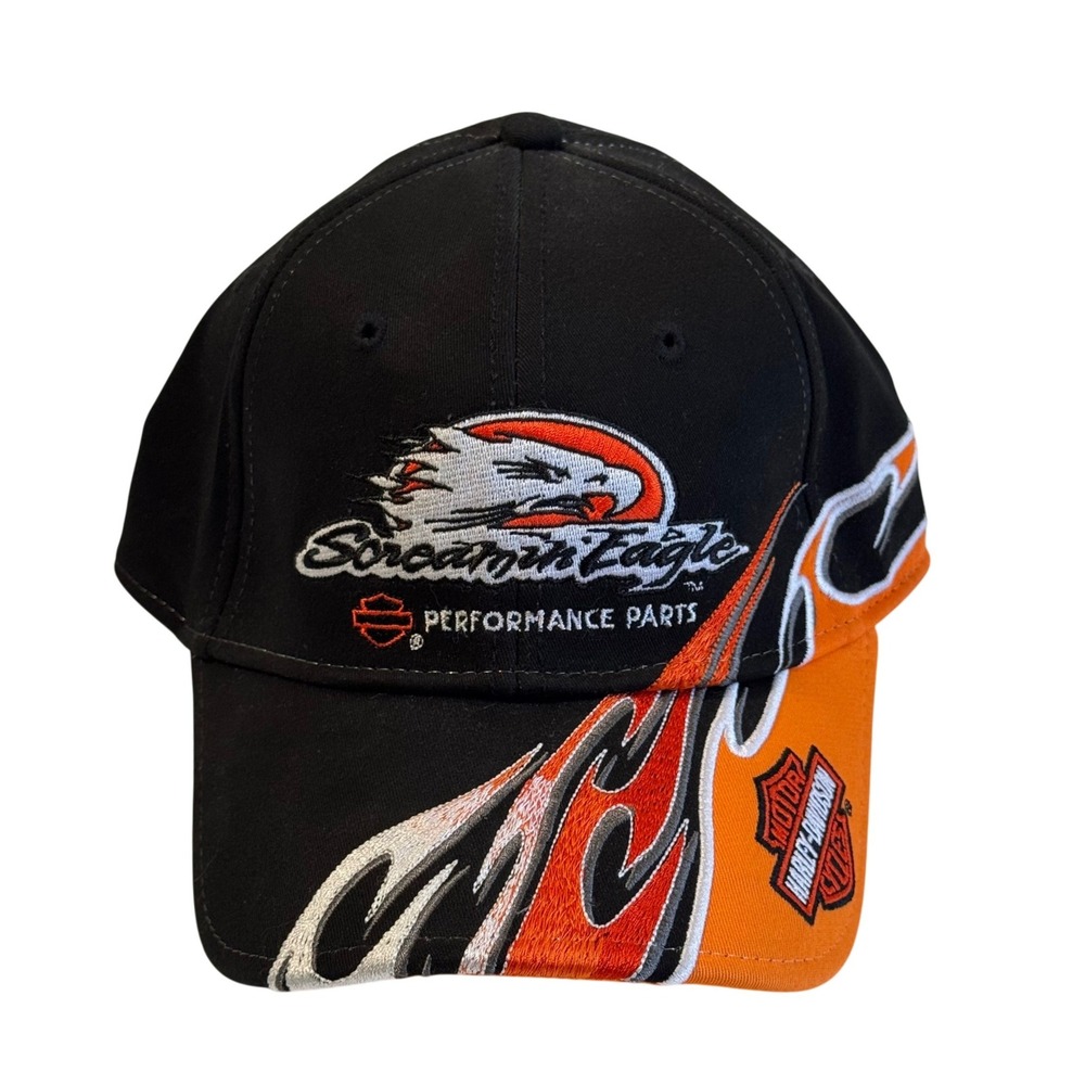 Harley Davidson Screamin Eagle Performance Parts Black Orange Flame A-Flex Hat